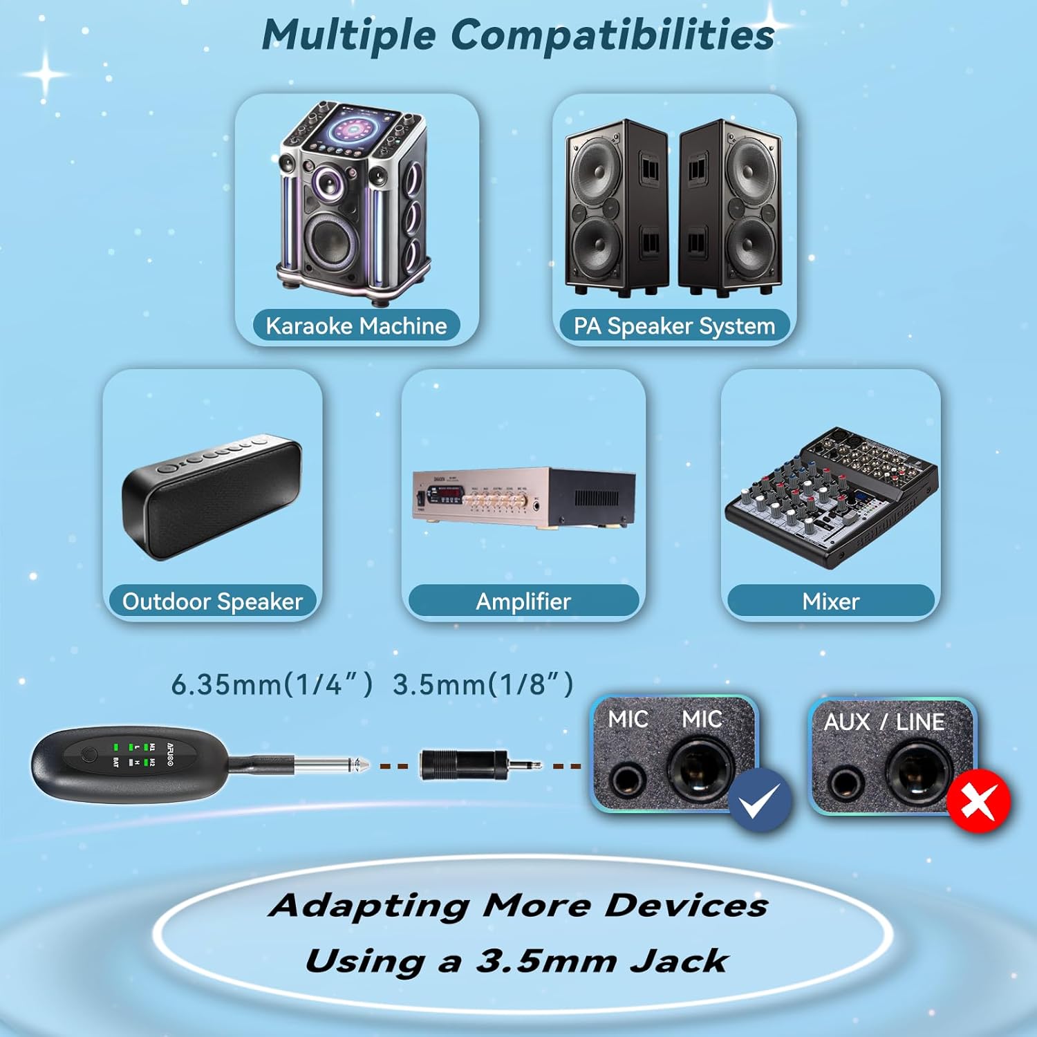 Wireless Microphone Set for Singing, Speeches & Events, 2.4GHz Dual-Mic Receiver, 200ft, Storage Bag Included, Metal Cordless Mic 2 Pack for Karaoke Machines, PA Systems, PartyBox, Gray-Blue - Image 6