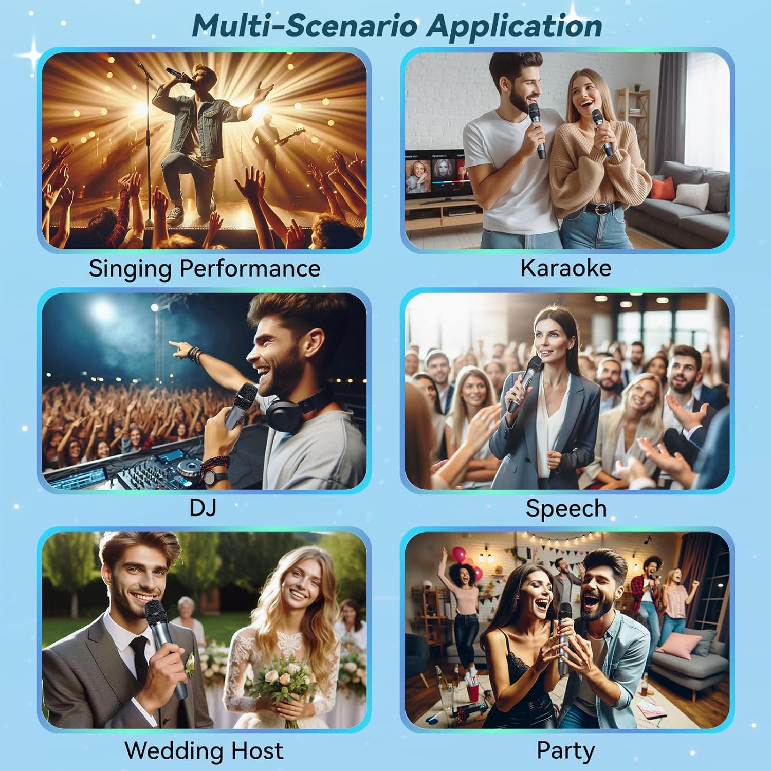 Wireless Microphone Set for Singing, Speeches & Events, 2.4GHz Dual-Mic Receiver, 200ft, Storage Bag Included, Metal Cordless Mic 2 Pack for Karaoke Machines, PA Systems, PartyBox, Gray-Blue - Image 8